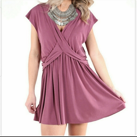 Free People Dresses & Skirts - FREE People Cupro Criss Cross Wrap Pink Mini Dress mulberry dusty mauve Sz: L